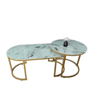 Glass Top Marble Effect Nesting Coffee Table Set (2pcs)